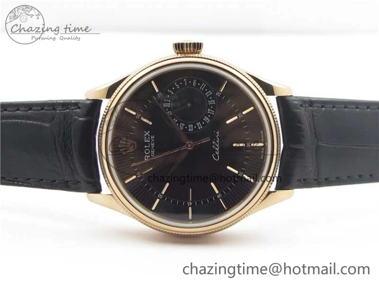 Cellini 50519 Real Date RG BP Maker Best Edition Black Dial Stick Markers on Black Leather Strap SA3165