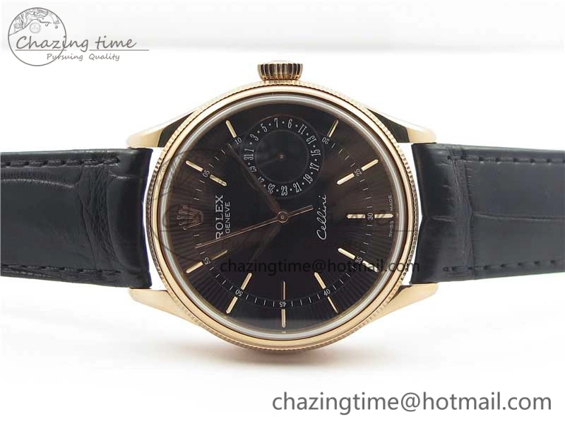 Cellini 50519 Real Date RG BP Maker Best Edition Black Dial Stick Markers on Black Leather Strap SA3165