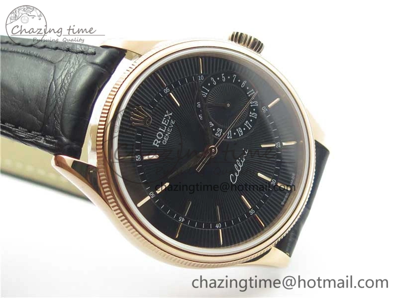 Cellini 50519 Real Date RG BP Maker Best Edition Black Dial Stick Markers on Black Leather Strap SA3165