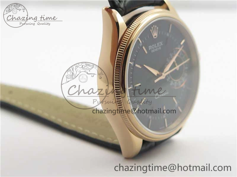 Cellini 50519 Real Date RG BP Maker Best Edition Black Dial Stick Markers on Black Leather Strap SA3165