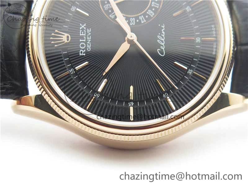 Cellini 50519 Real Date RG BP Maker Best Edition Black Dial Stick Markers on Black Leather Strap SA3165
