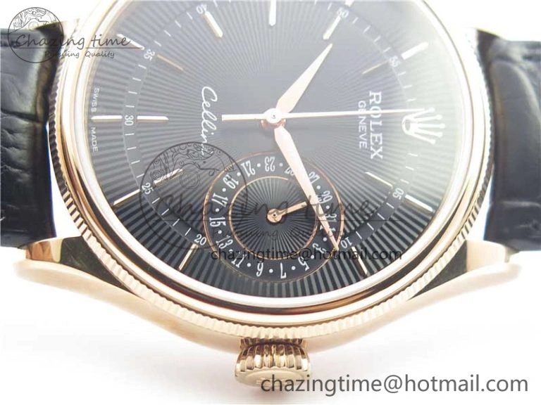Cellini 50519 Real Date RG BP Maker Best Edition Black Dial Stick Markers on Black Leather Strap SA3165