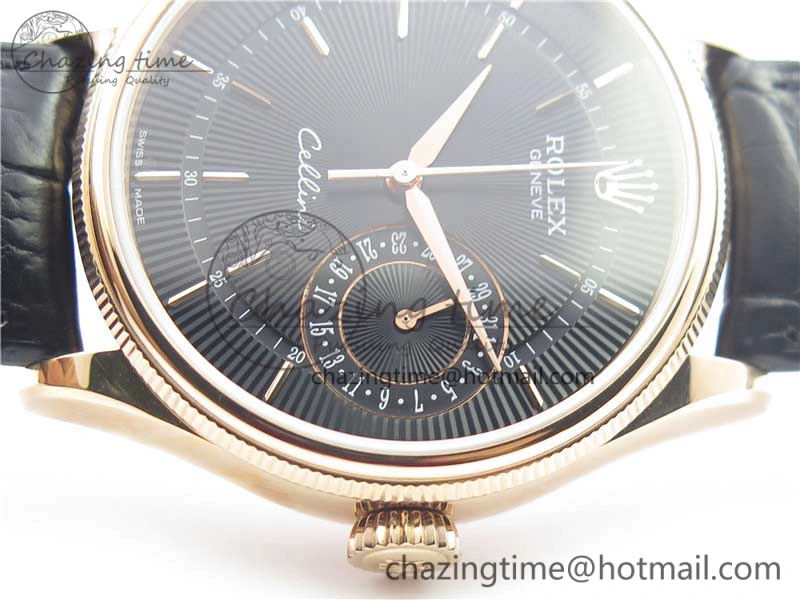 Cellini 50519 Real Date RG BP Maker Best Edition Black Dial Stick Markers on Black Leather Strap SA3165