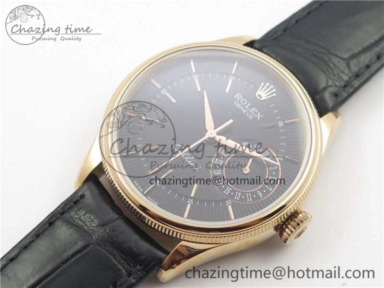 Cellini 50519 Real Date RG BP Maker Best Edition Black Dial Stick Markers on Black Leather Strap SA3165