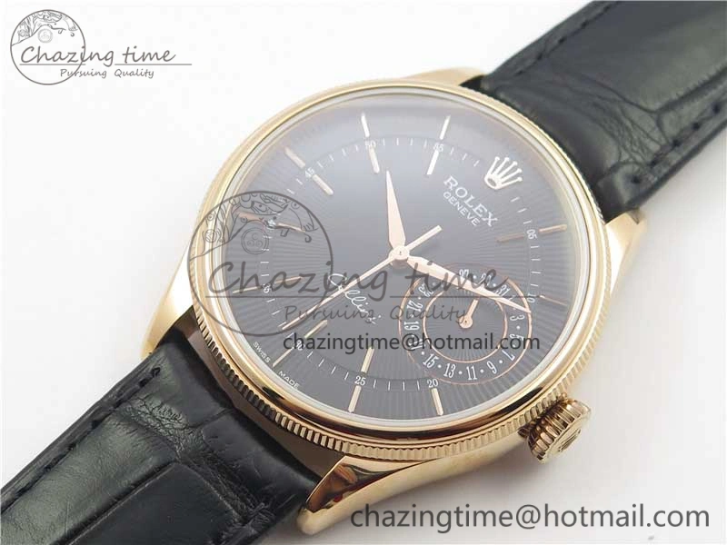 Cellini 50519 Real Date RG BP Maker Best Edition Black Dial Stick Markers on Black Leather Strap SA3165
