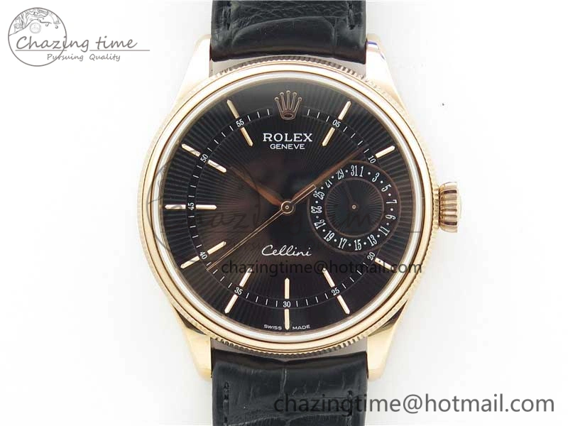 Cellini 50519 Real Date RG BP Maker Best Edition Black Dial Stick Markers on Black Leather Strap SA3165