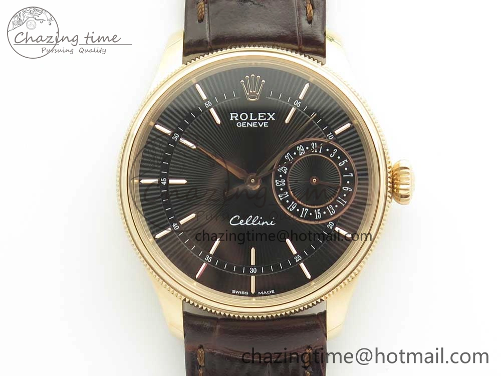 Cellini 50519 Real Date RG MK Best Edition Black Dial Sticks Markers on Brown Leather Strap A3165
