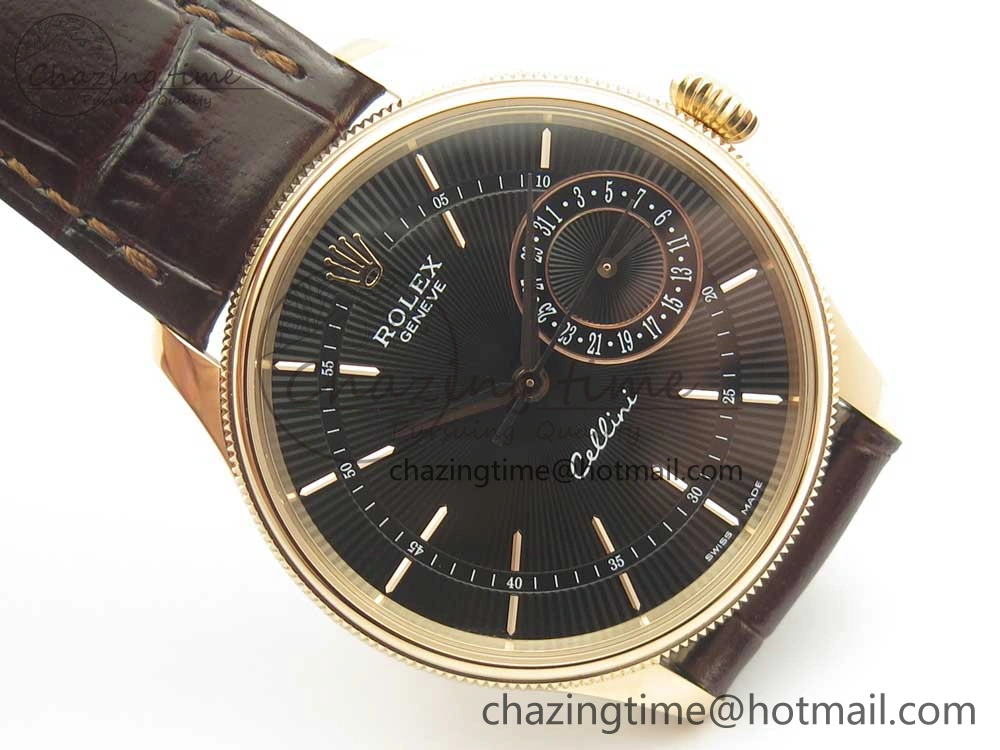 Cellini 50519 Real Date RG MK Best Edition Black Dial Sticks Markers on Brown Leather Strap A3165