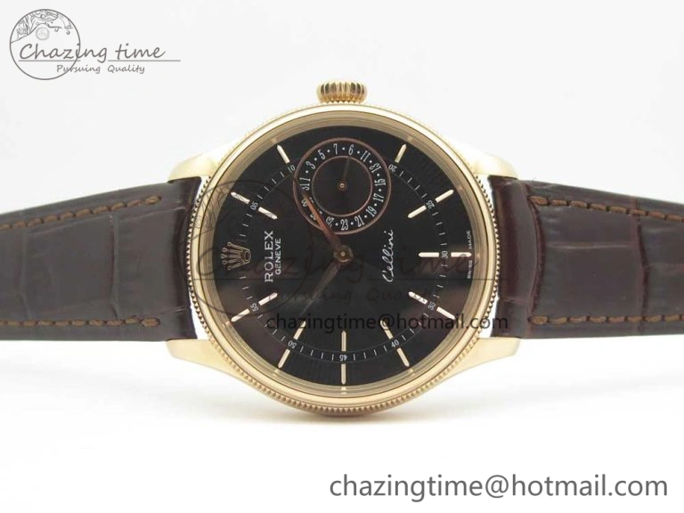 Cellini 50519 Real Date RG MK Best Edition Black Dial Sticks Markers on Brown Leather Strap A3165