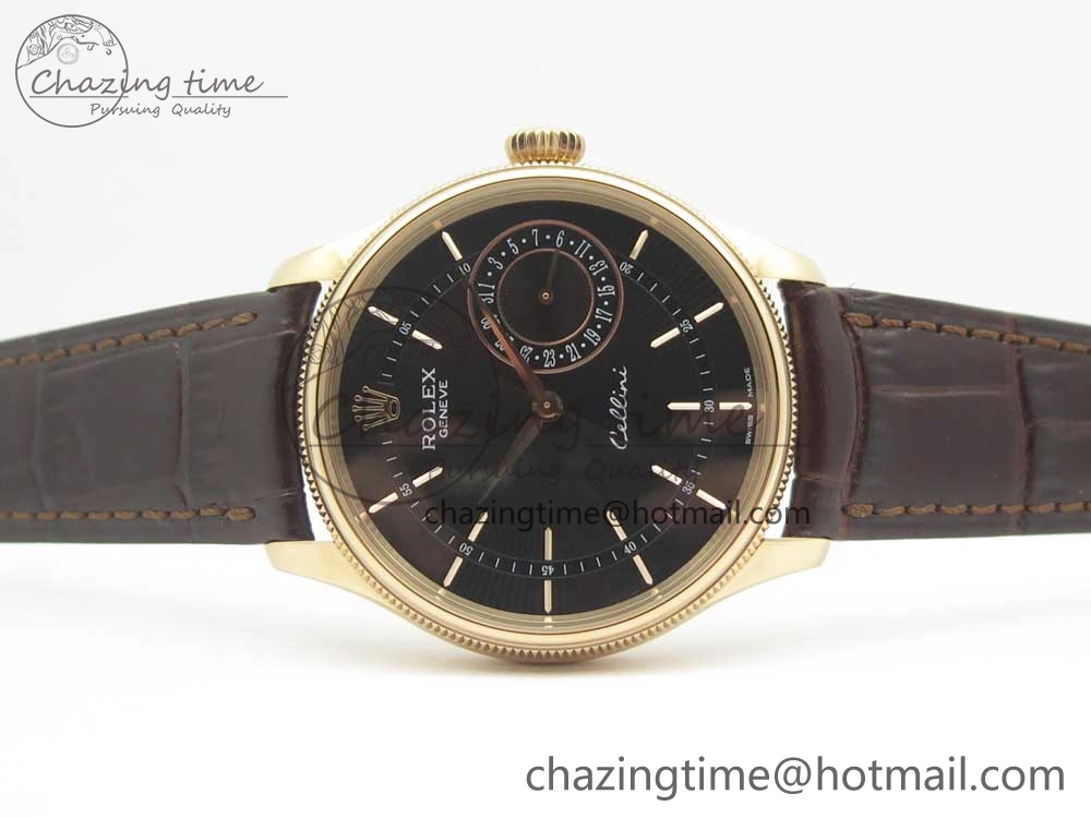 Cellini 50519 Real Date RG MK Best Edition Black Dial Sticks Markers on Brown Leather Strap A3165