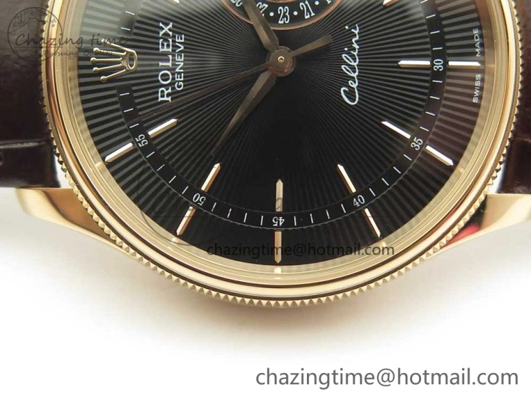 Cellini 50519 Real Date RG MK Best Edition Black Dial Sticks Markers on Brown Leather Strap A3165