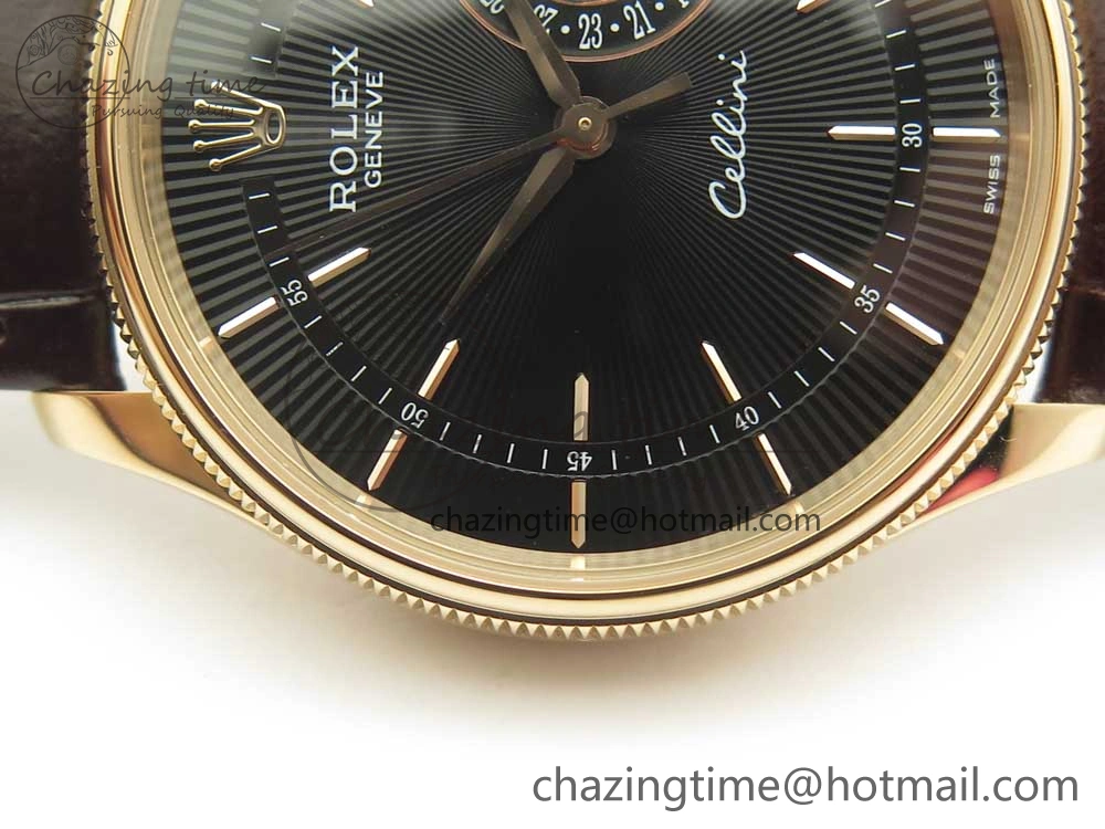 Cellini 50519 Real Date RG MK Best Edition Black Dial Sticks Markers on Brown Leather Strap A3165
