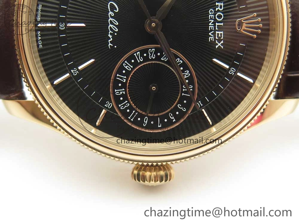 Cellini 50519 Real Date RG MK Best Edition Black Dial Sticks Markers on Brown Leather Strap A3165