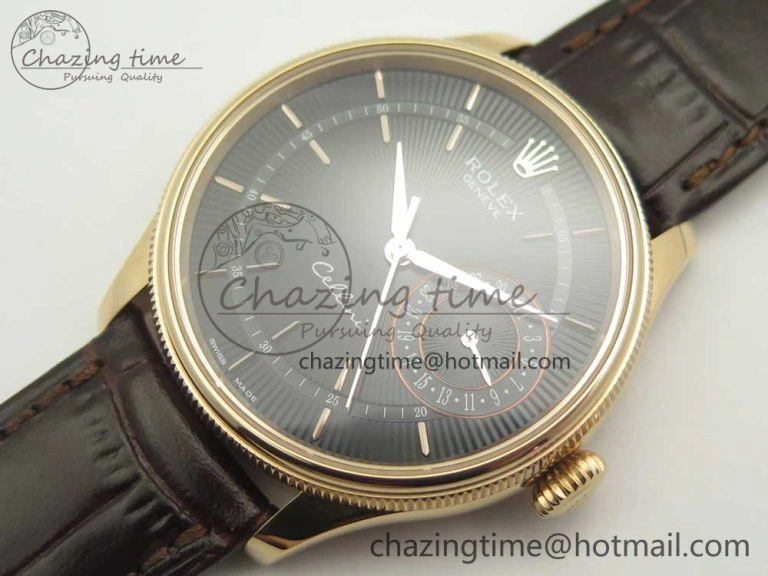 Cellini 50519 Real Date RG MK Best Edition Black Dial Sticks Markers on Brown Leather Strap A3165