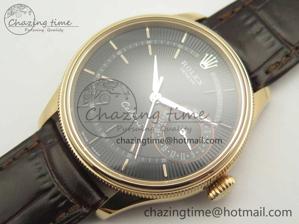 Cellini 50519 Real Date RG MK Best Edition Black Dial Sticks Markers on Brown Leather Strap A3165