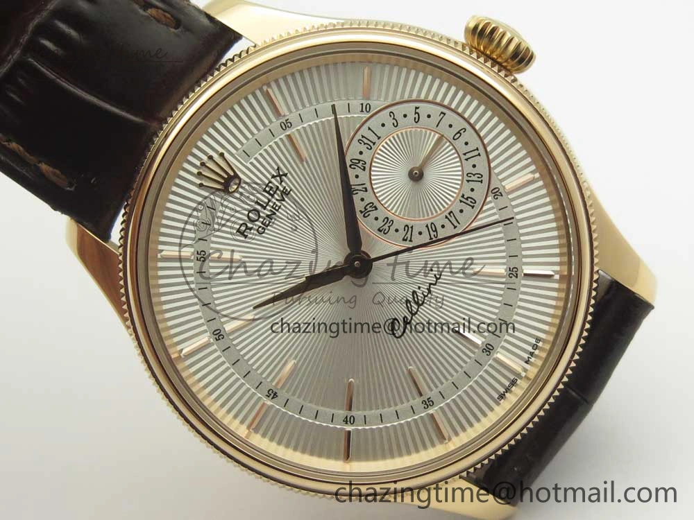Cellini 50519 Real Date RG MK Best Edition White Dial Sticks Markers on Brown Leather Strap A3165