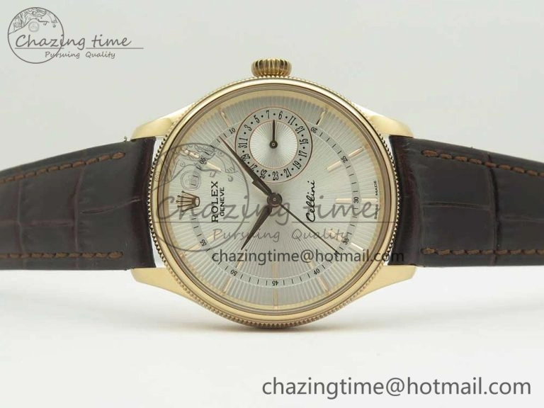 Cellini 50519 Real Date RG MK Best Edition White Dial Sticks Markers on Brown Leather Strap A3165