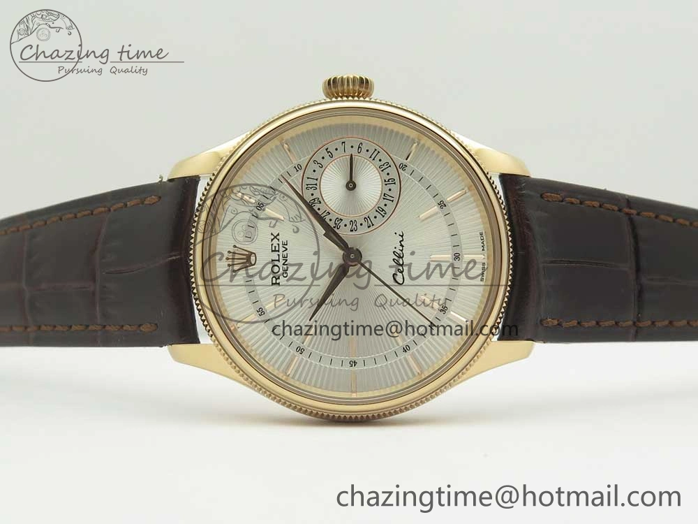 Cellini 50519 Real Date RG MK Best Edition White Dial Sticks Markers on Brown Leather Strap A3165