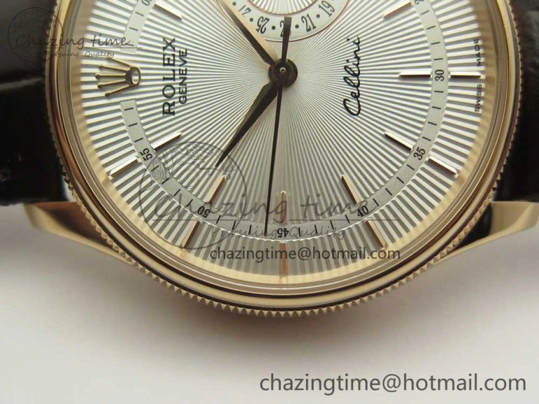 Cellini 50519 Real Date RG MK Best Edition White Dial Sticks Markers on Brown Leather Strap A3165