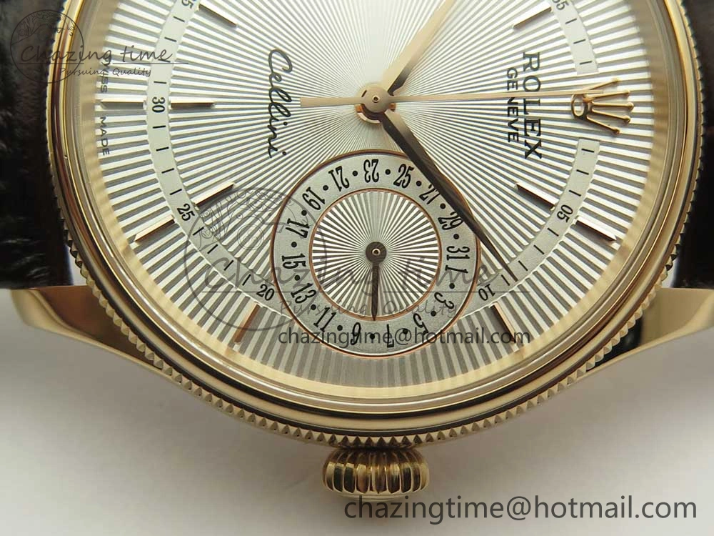 Cellini 50519 Real Date RG MK Best Edition White Dial Sticks Markers on Brown Leather Strap A3165