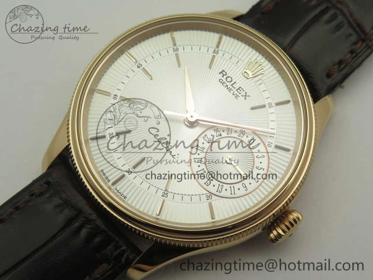 Cellini 50519 Real Date RG MK Best Edition White Dial Sticks Markers on Brown Leather Strap A3165