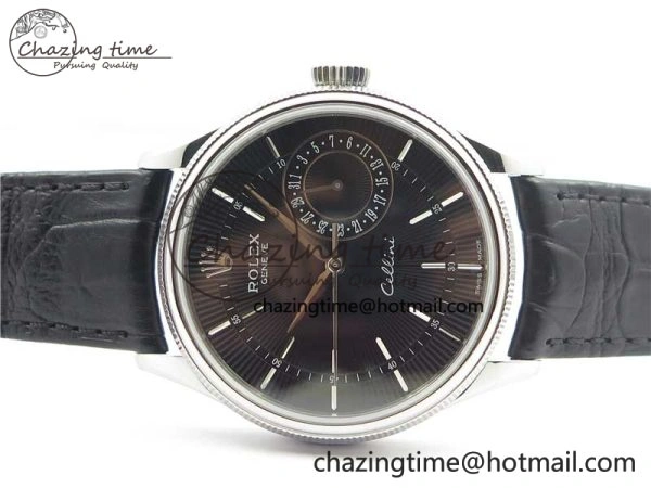 Cellini 50519 Real Date SS BP Maker Best Edition Black Dial Sticks Markers on Black Leather Strap SA3165