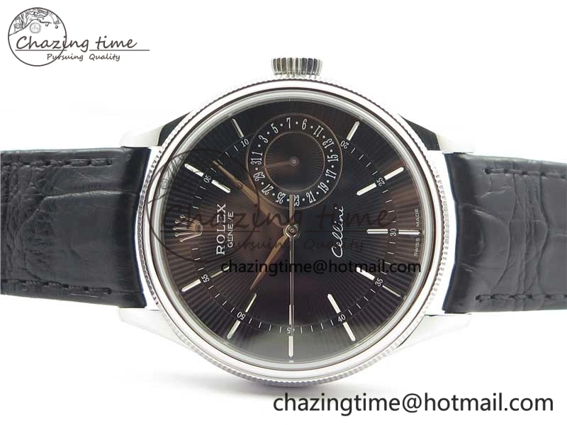 Cellini 50519 Real Date SS BP Maker Best Edition Black Dial Sticks Markers on Black Leather Strap SA3165