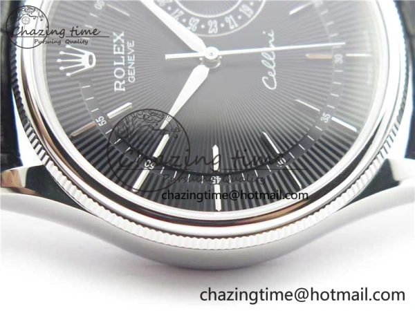 Cellini 50519 Real Date SS BP Maker Best Edition Black Dial Sticks Markers on Black Leather Strap SA3165