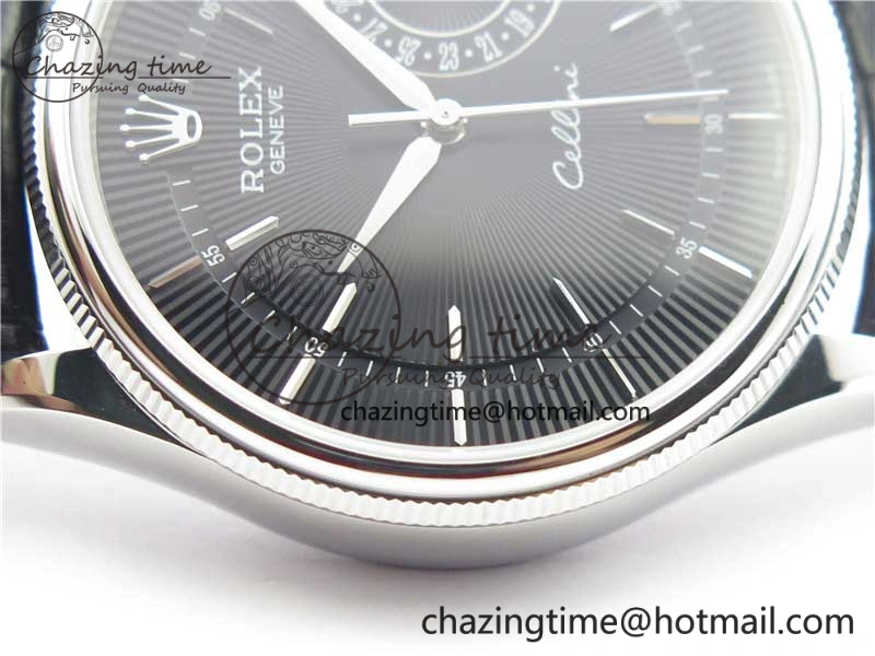 Cellini 50519 Real Date SS BP Maker Best Edition Black Dial Sticks Markers on Black Leather Strap SA3165