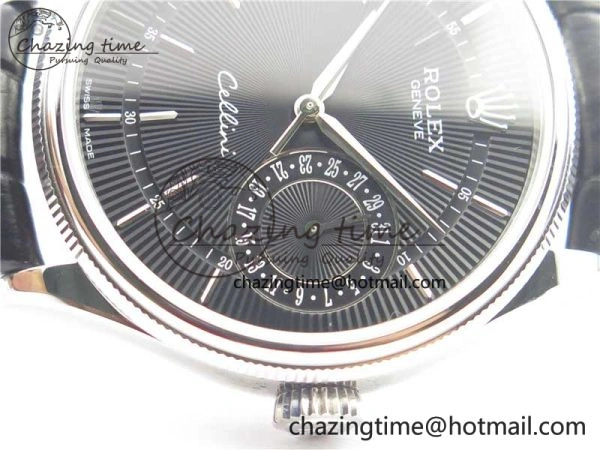 Cellini 50519 Real Date SS BP Maker Best Edition Black Dial Sticks Markers on Black Leather Strap SA3165