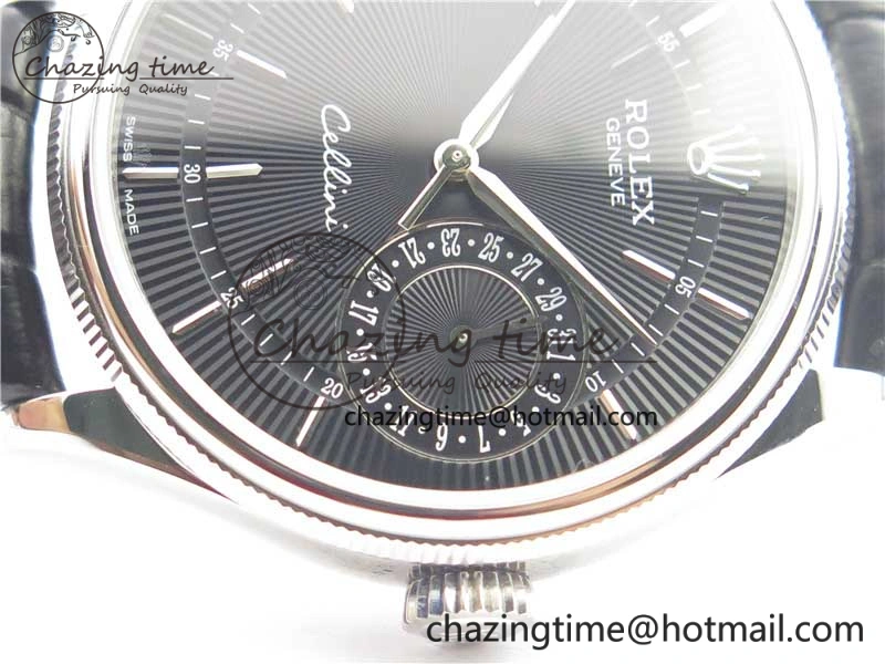 Cellini 50519 Real Date SS BP Maker Best Edition Black Dial Sticks Markers on Black Leather Strap SA3165