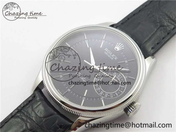 Cellini 50519 Real Date SS BP Maker Best Edition Black Dial Sticks Markers on Black Leather Strap SA3165