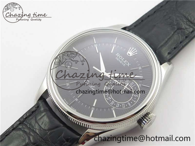 Cellini 50519 Real Date SS BP Maker Best Edition Black Dial Sticks Markers on Black Leather Strap SA3165