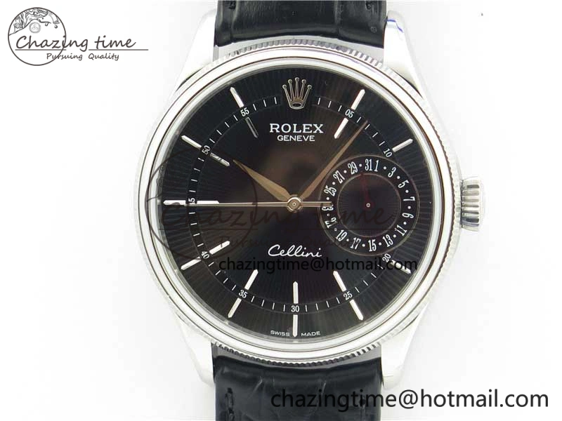 Cellini 50519 Real Date SS BP Maker Best Edition Black Dial Sticks Markers on Black Leather Strap SA3165
