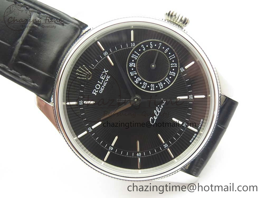 Cellini 50519 Real Date SS MK Best Edition Black Dial Sticks Markers on Black Leather Strap A3165