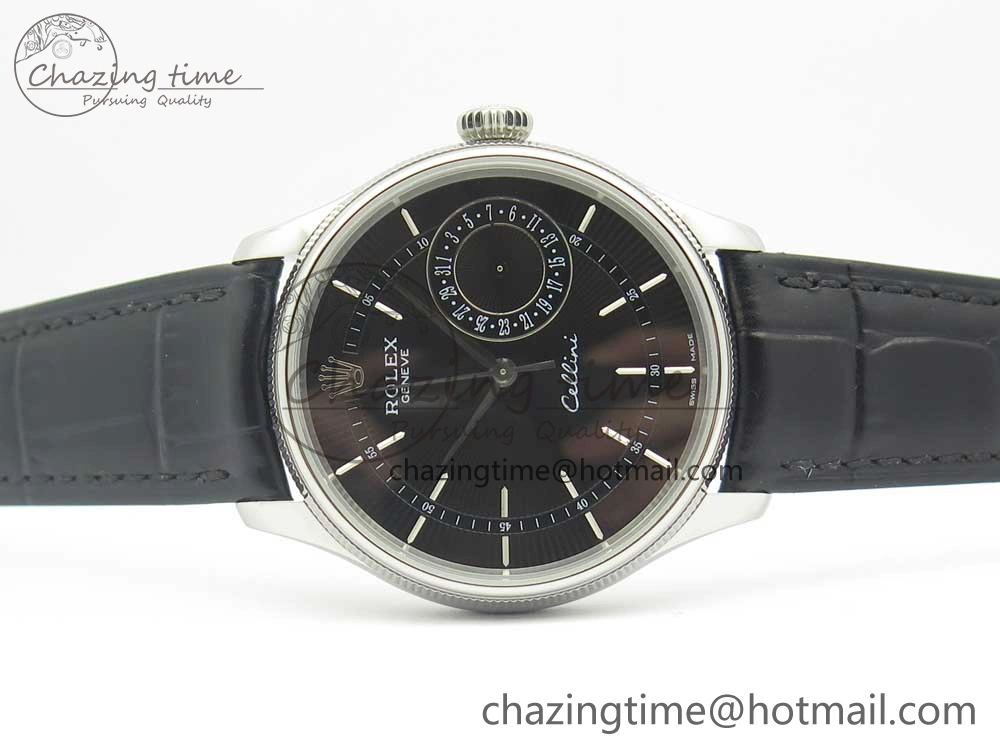Cellini 50519 Real Date SS MK Best Edition Black Dial Sticks Markers on Black Leather Strap A3165