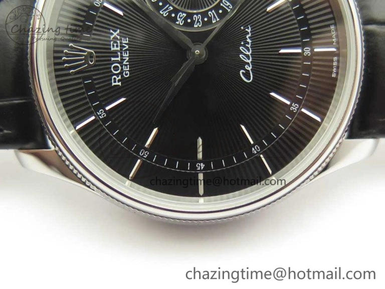 Cellini 50519 Real Date SS MK Best Edition Black Dial Sticks Markers on Black Leather Strap A3165