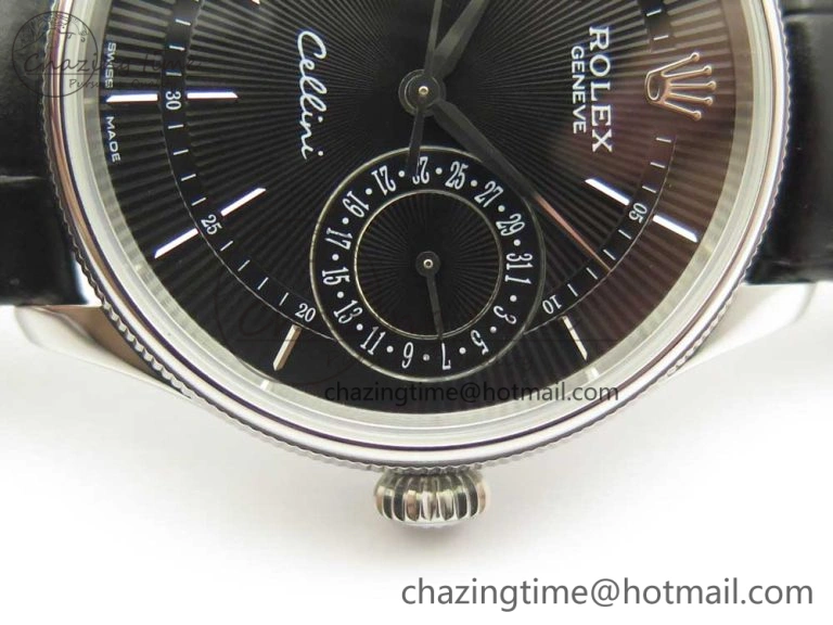 Cellini 50519 Real Date SS MK Best Edition Black Dial Sticks Markers on Black Leather Strap A3165