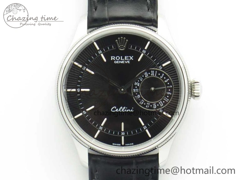 Cellini 50519 Real Date SS MK Best Edition Black Dial Sticks Markers on Black Leather Strap A3165