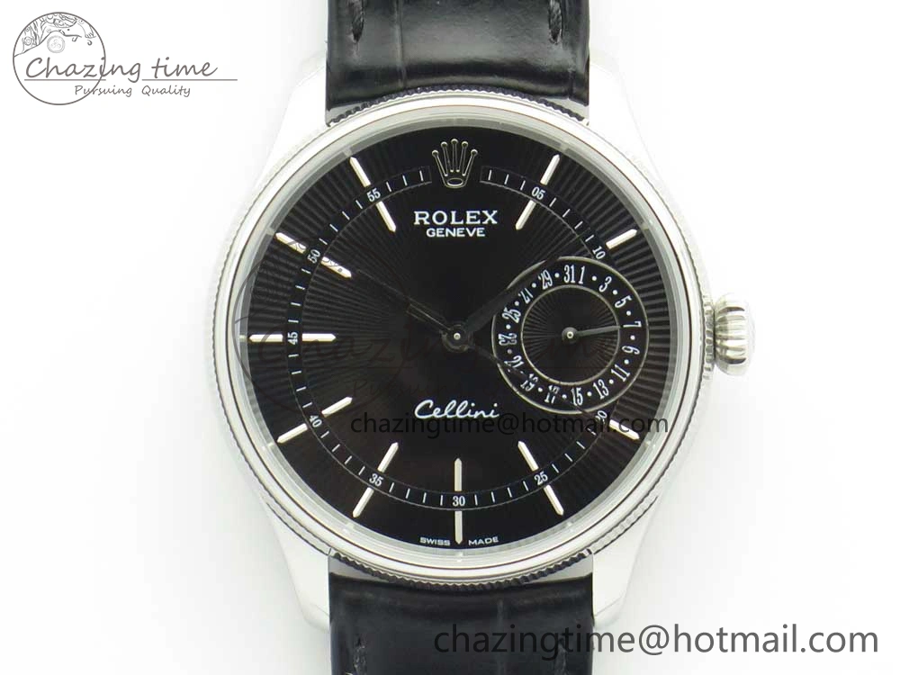 Cellini 50519 Real Date SS MK Best Edition Black Dial Sticks Markers on Black Leather Strap A3165