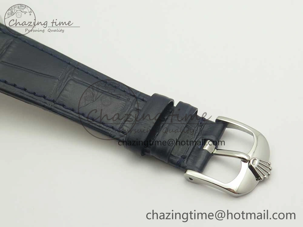 Cellini 50519 Real Date SS MK Best Edition Blue Dial Sticks Markers on Blue Leather Strap A3165