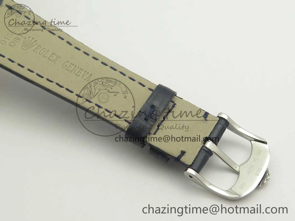 Cellini 50519 Real Date SS MK Best Edition Blue Dial Sticks Markers on Blue Leather Strap A3165