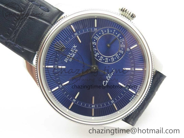 Cellini 50519 Real Date SS MK Best Edition Blue Dial Sticks Markers on Blue Leather Strap A3165