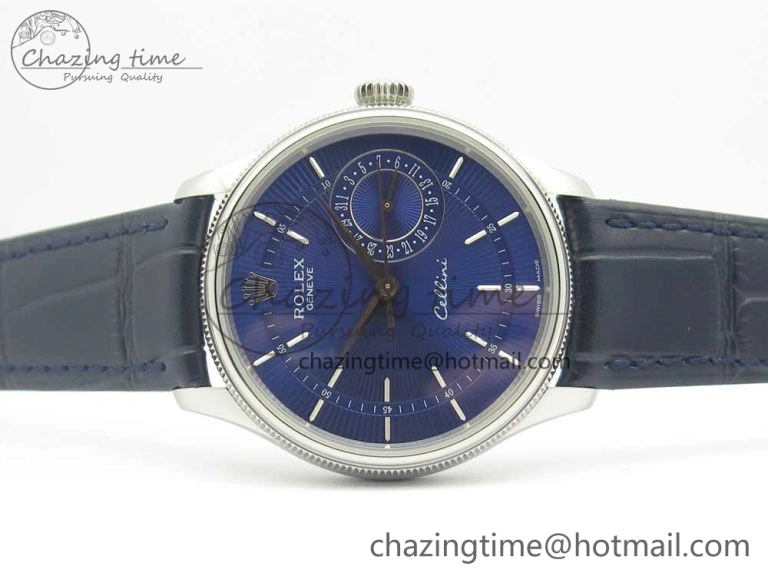 Cellini 50519 Real Date SS MK Best Edition Blue Dial Sticks Markers on Blue Leather Strap A3165
