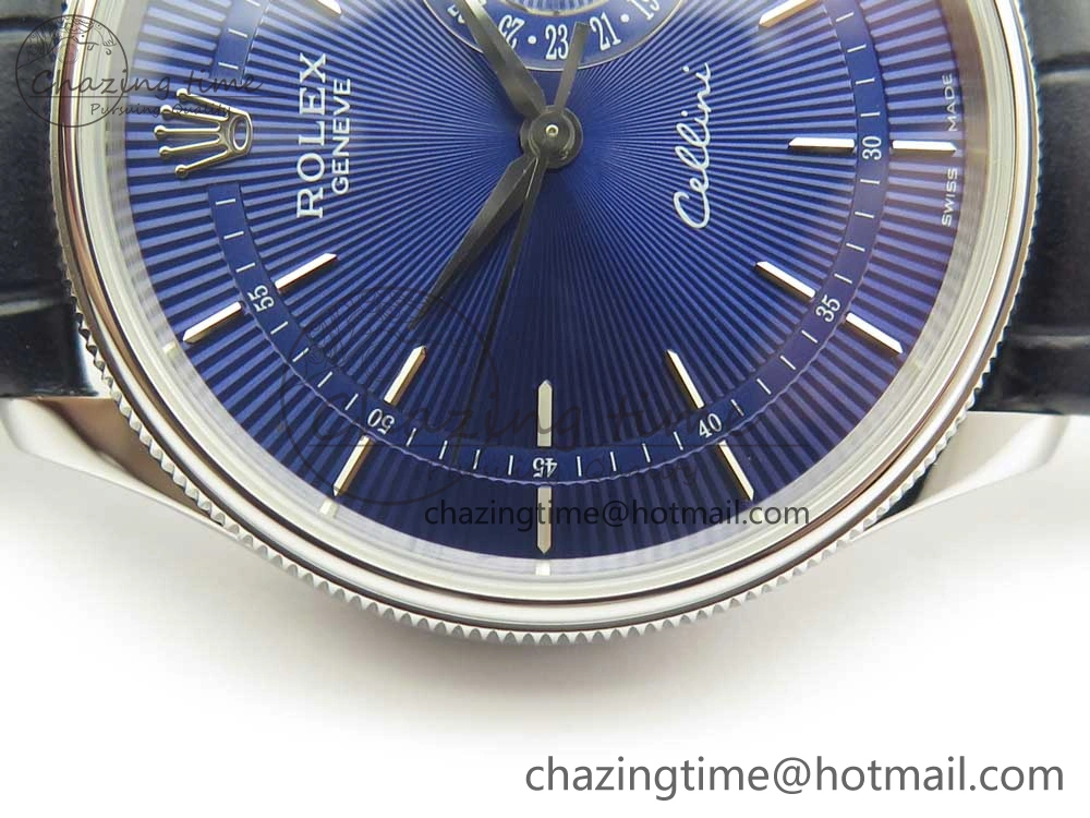 Cellini 50519 Real Date SS MK Best Edition Blue Dial Sticks Markers on Blue Leather Strap A3165