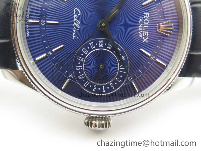 Cellini 50519 Real Date SS MK Best Edition Blue Dial Sticks Markers on Blue Leather Strap A3165