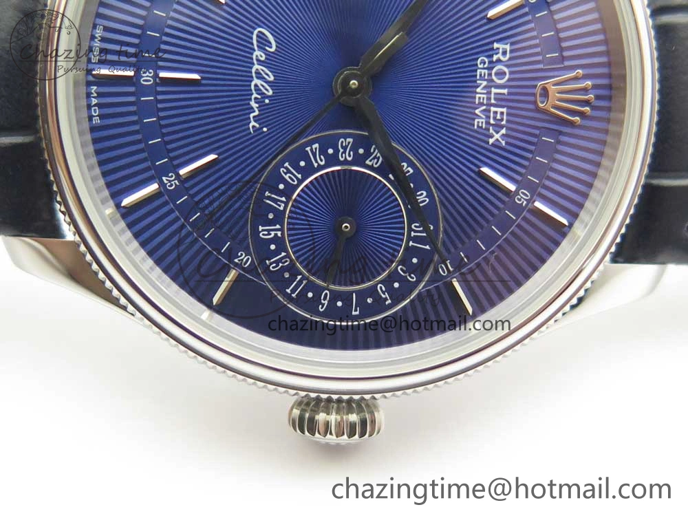 Cellini 50519 Real Date SS MK Best Edition Blue Dial Sticks Markers on Blue Leather Strap A3165