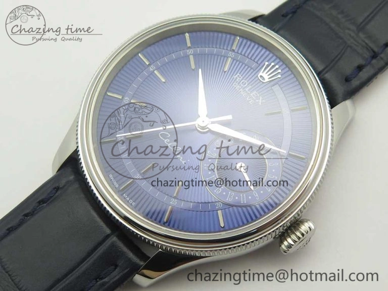 Cellini 50519 Real Date SS MK Best Edition Blue Dial Sticks Markers on Blue Leather Strap A3165