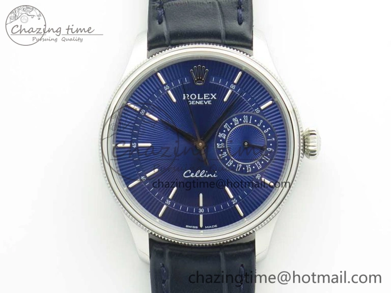 Cellini 50519 Real Date SS MK Best Edition Blue Dial Sticks Markers on Blue Leather Strap A3165