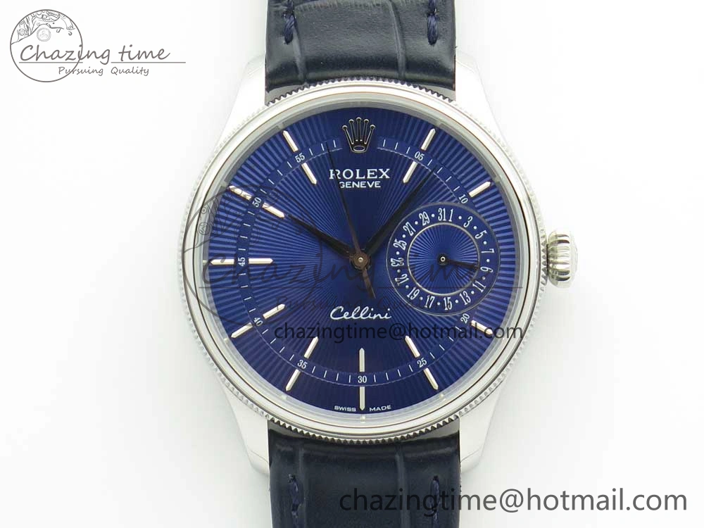 Cellini 50519 Real Date SS MK Best Edition Blue Dial Sticks Markers on Blue Leather Strap A3165